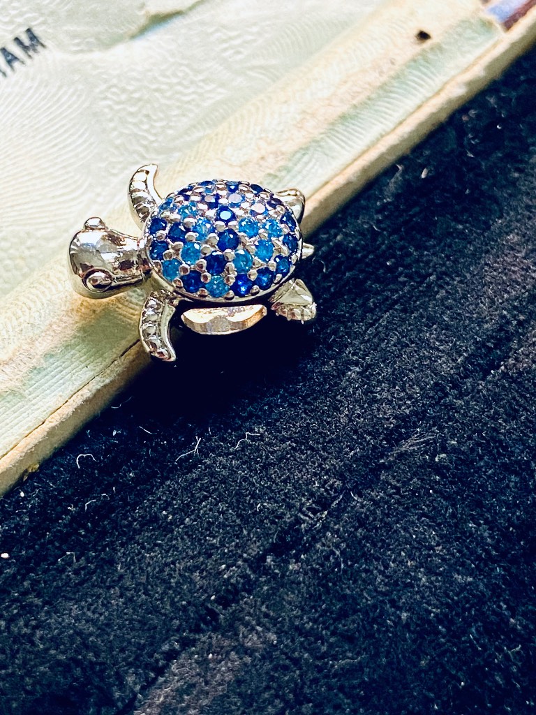 Vintage Silver tone crystal turtle ‘To the Sea’ charm