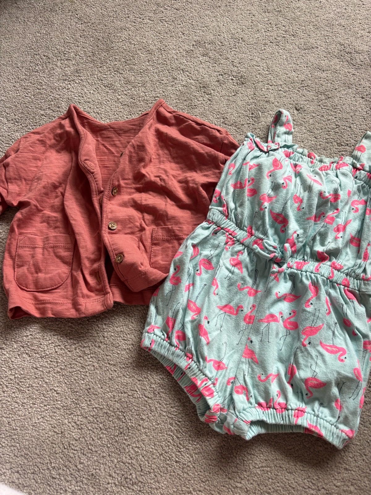 Girls Cardigan and All in One Flamingo Summer Piece Size 6-9 Months