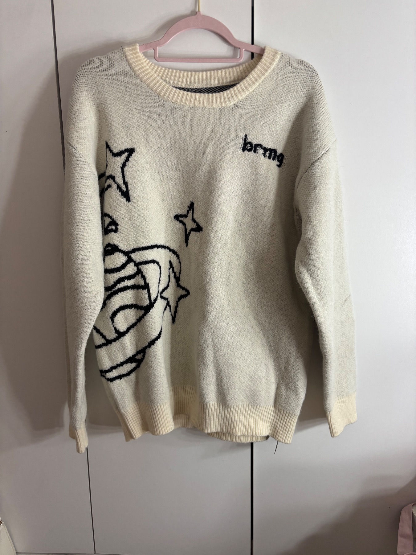 Cream Planet Print Knotted Jumper Unisex Size Xl Regular Fit