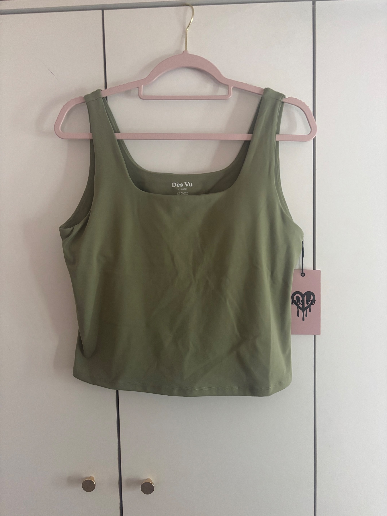 Olive Khaki Green Gym Pilates Padded Vest Top Size Xl