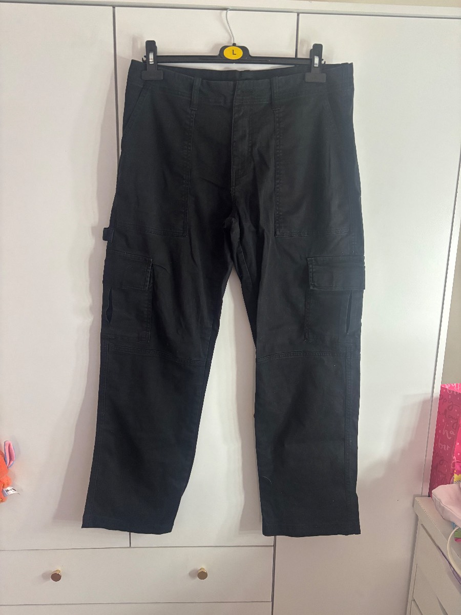 Black Straight Leg Cargo Trousers Size Large