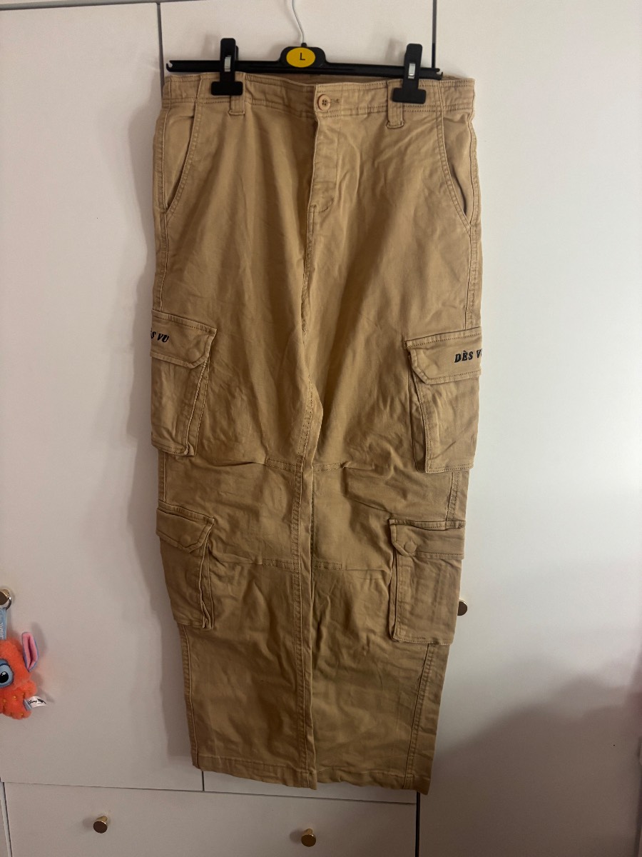 Beige Cargo Straight Leg Trousers Size Medium