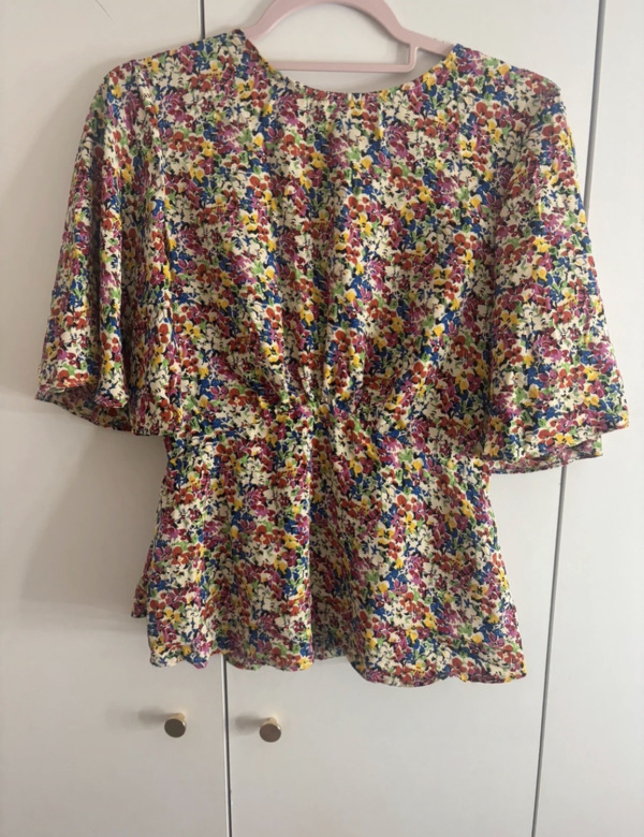 Colourful Floral Topshop Printed Blouse Zip Back Top Size 12