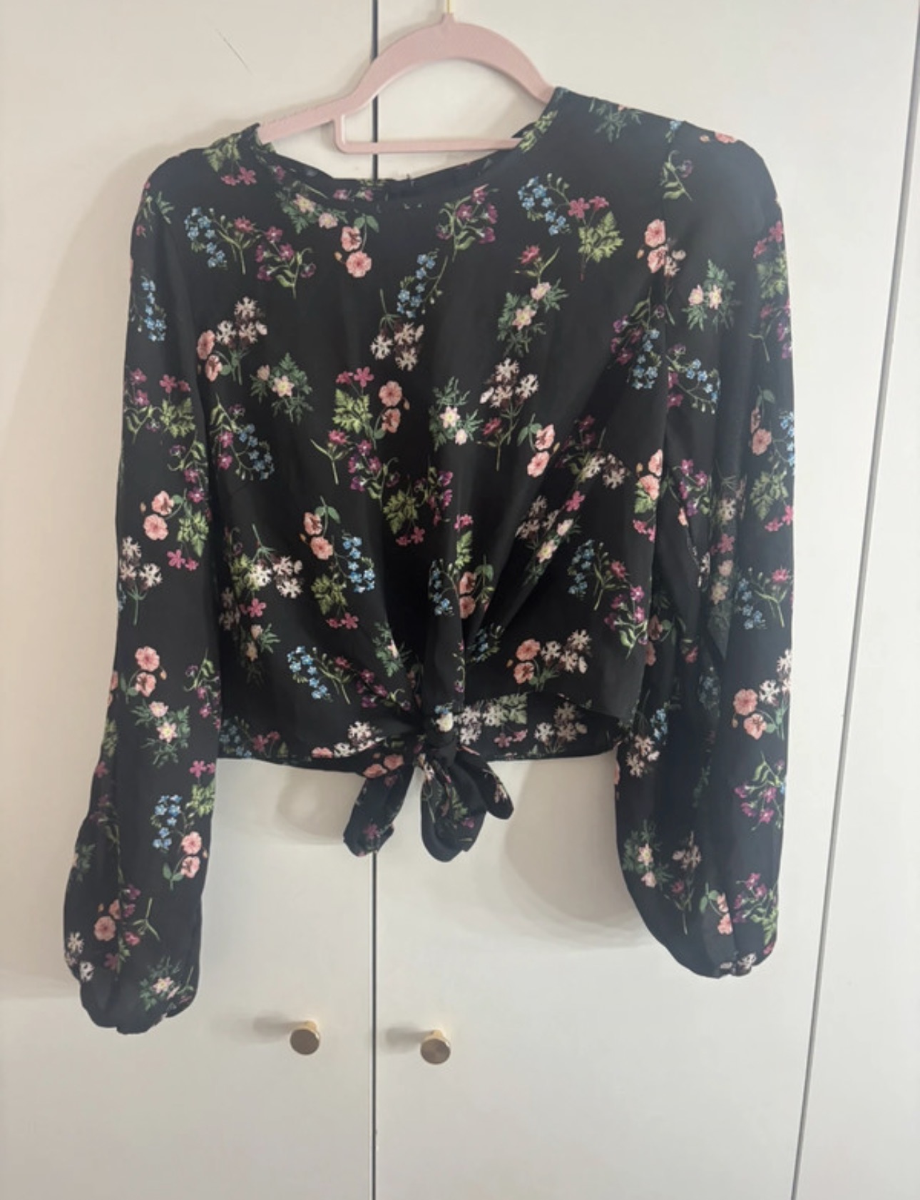 Black Long Sleeve Blouse Floral Patterned Atmosphere Size 12