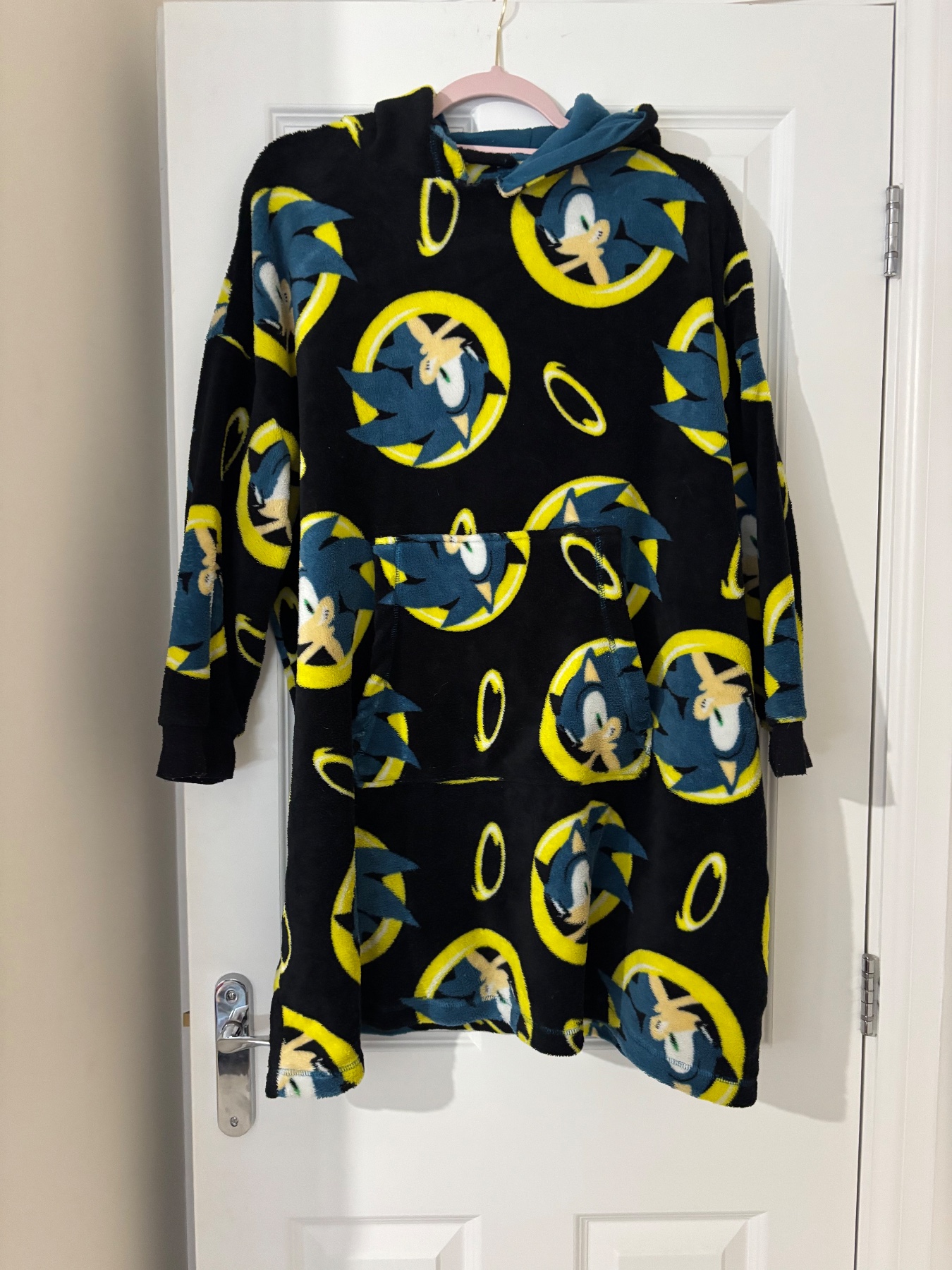 Black Boys Sonic Print Fluffy Lounge Snoodie Jumper Age 12-13