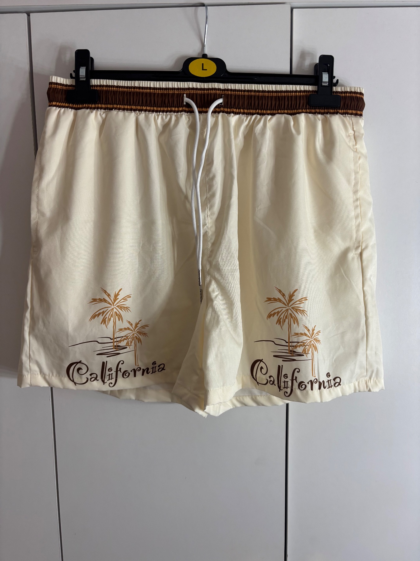 Beige California Palm Tree Swim Shorts Shein Men’s Size XL