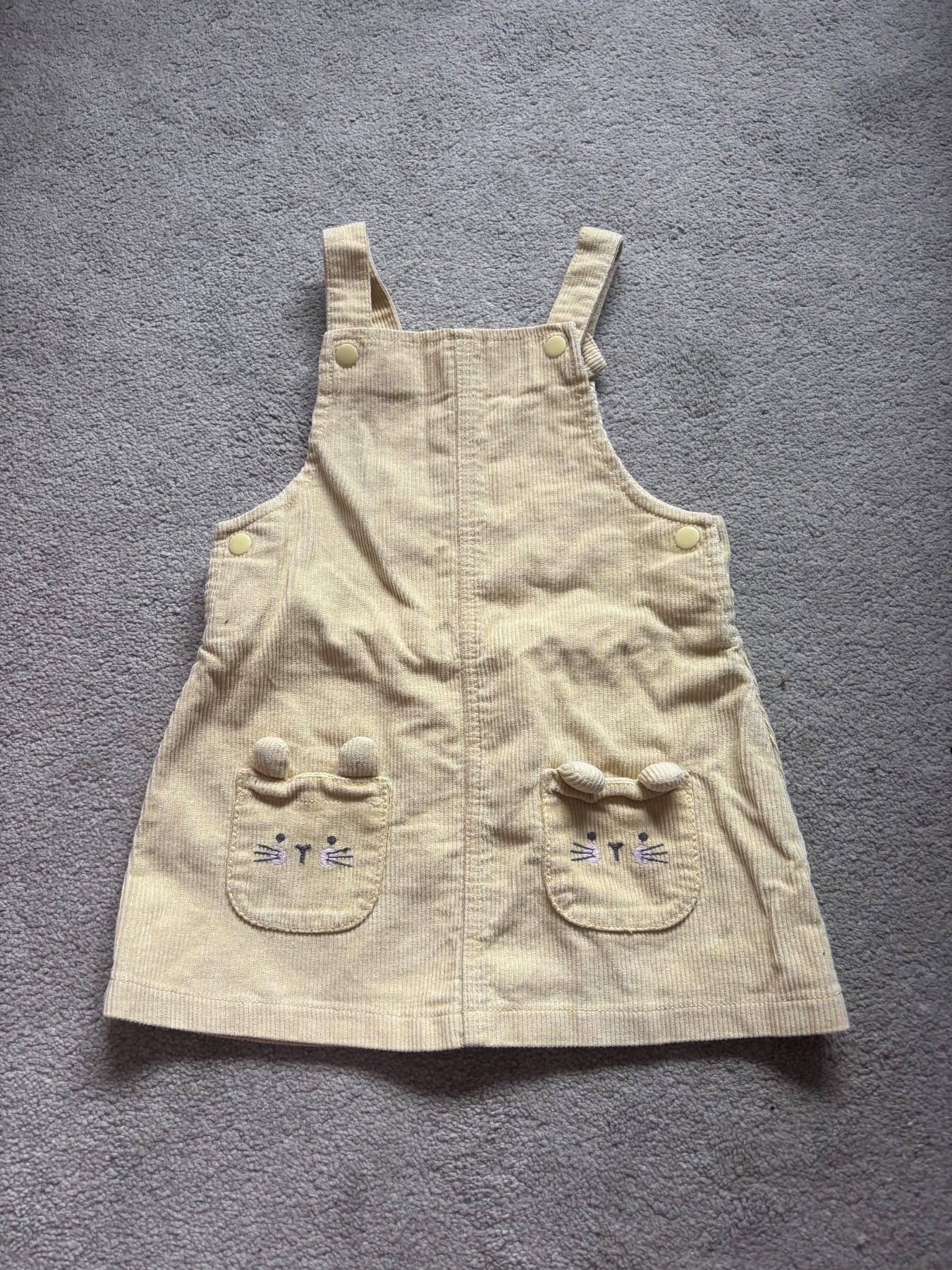 Girls Cute Bear Yellow Pinafore Denim Dress Size 9-12M