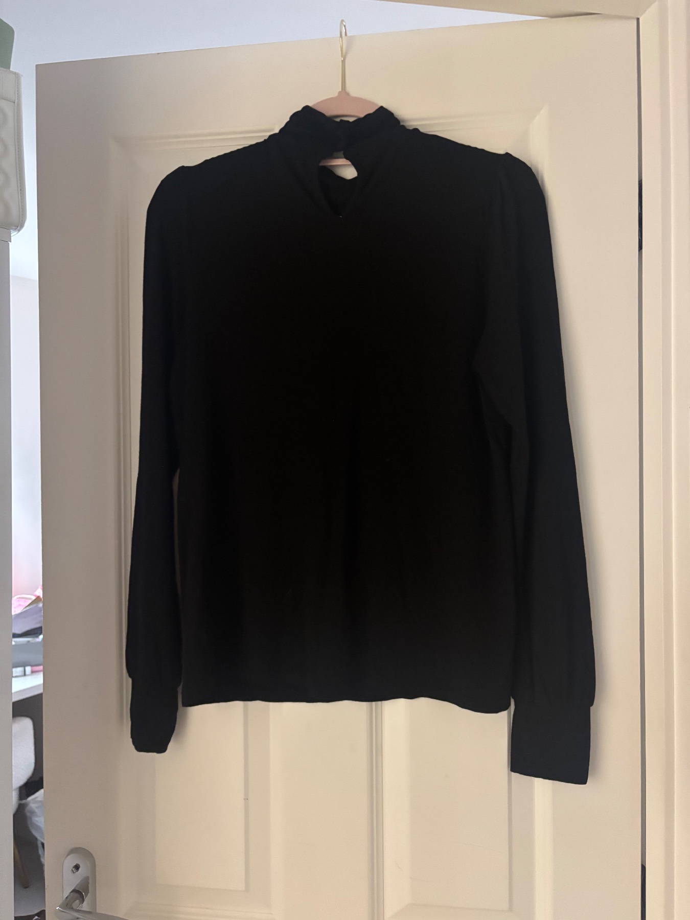 Black Long Sleeve T-Shirt Size 14 Turtleneck Stretch Jersey