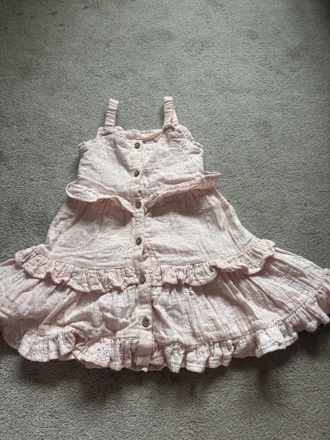 Girls Pink Flower Frilly Layered Dress Size 18-24M