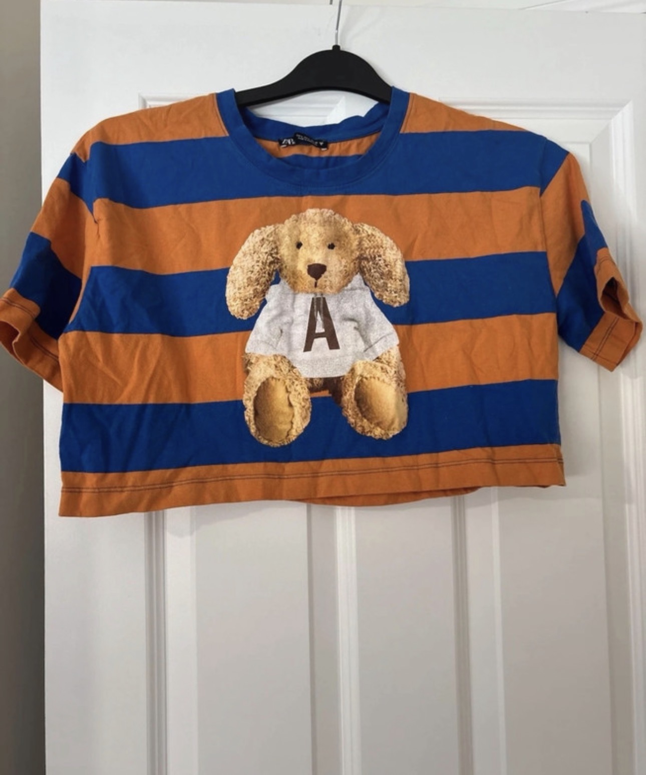 Zara Orange and Blue Bear Crop Top Size Large Excellent Condition