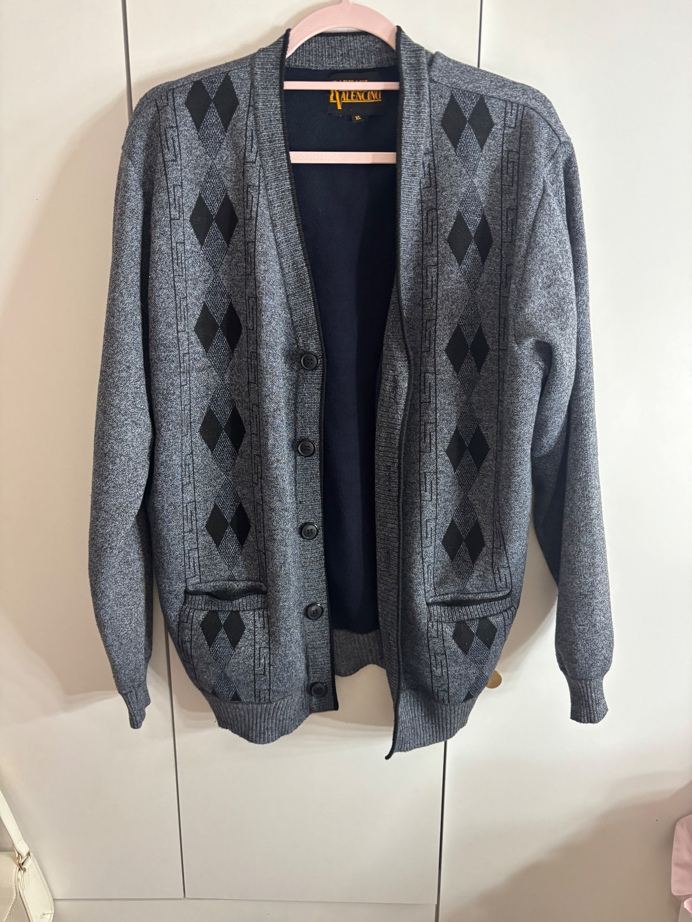 Raphael Valencino Navy Grey Grandad Style Cardigan Size XL