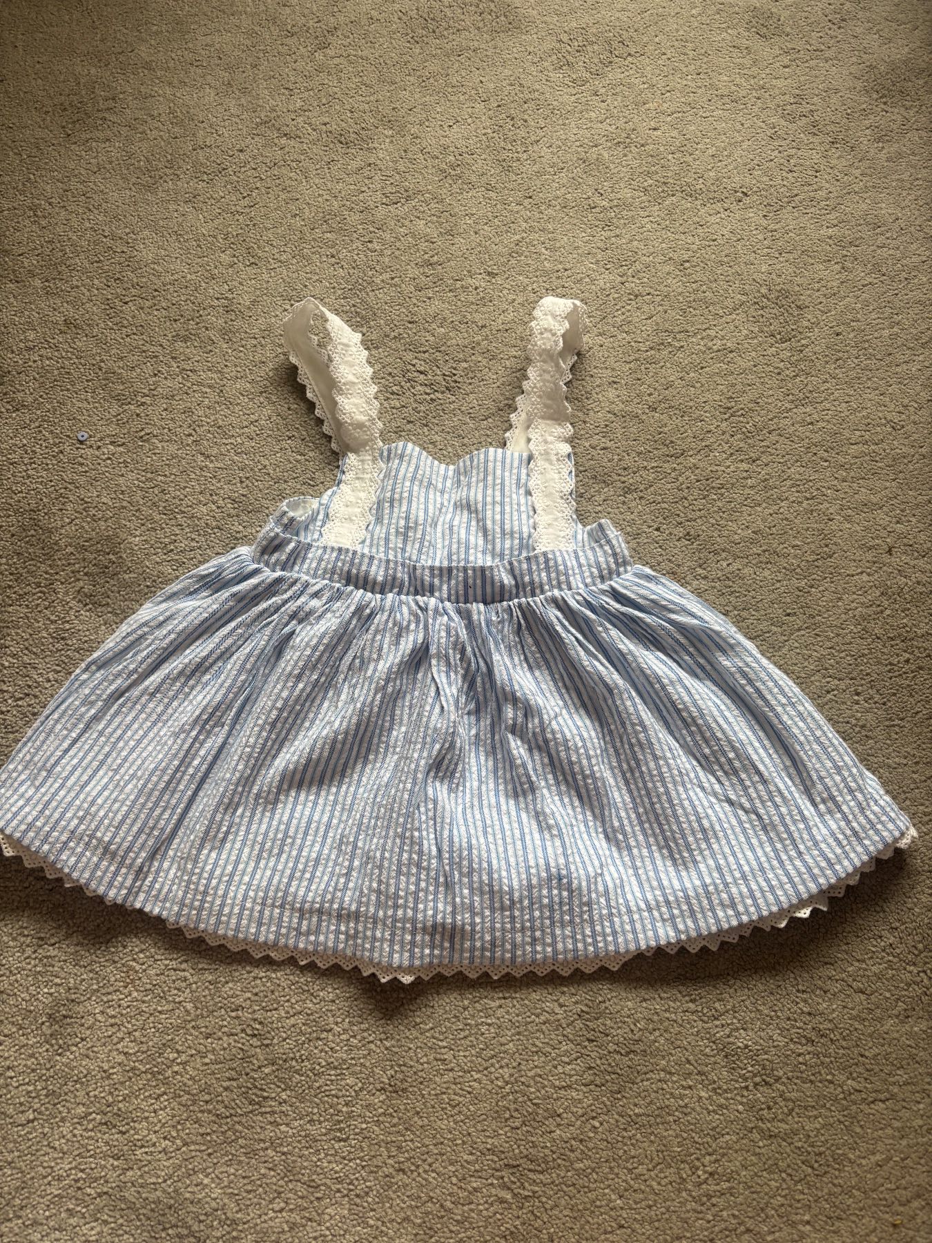 Girls Blue and White Stripped Dress Size 12-18M