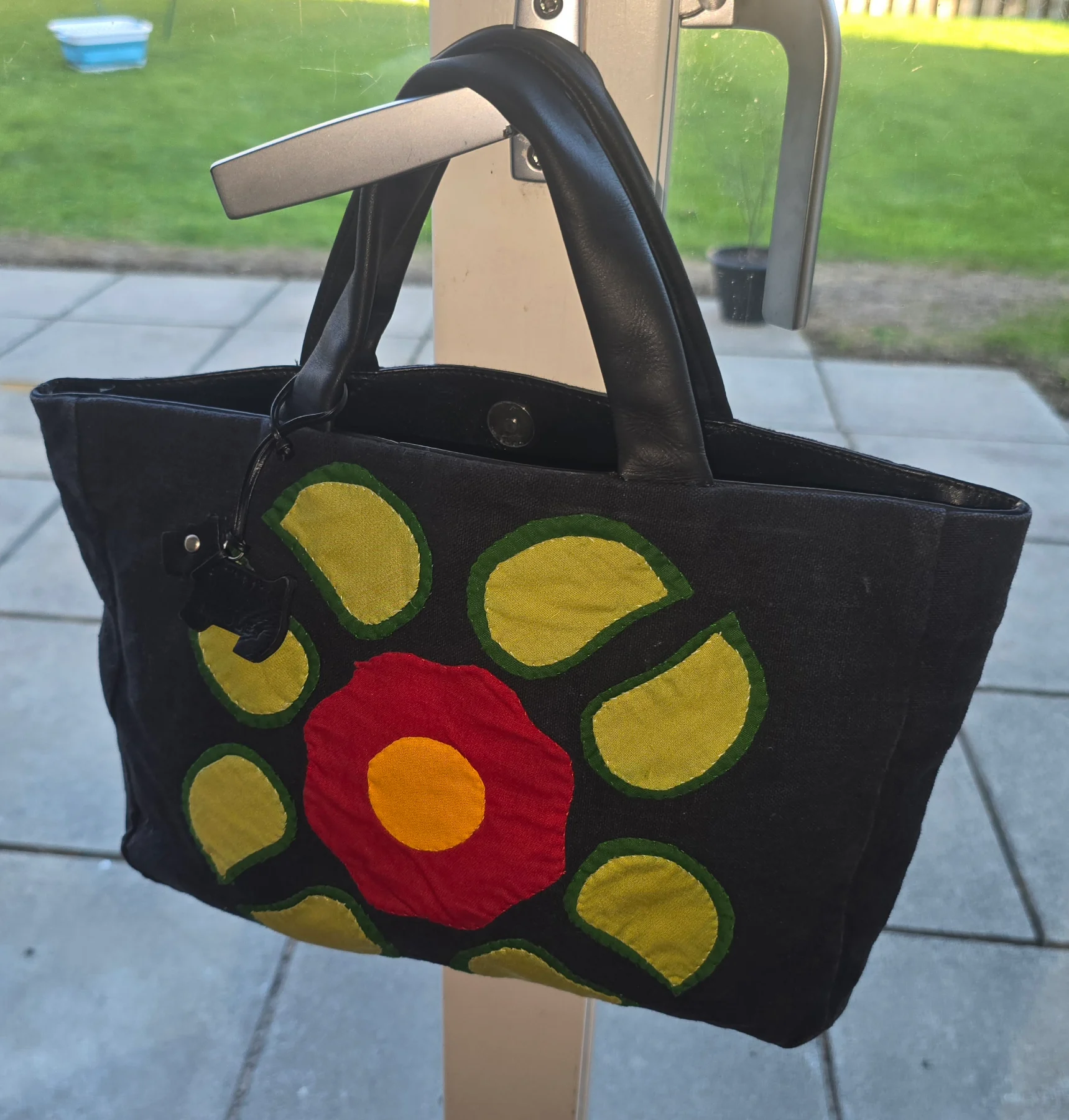 Rare find. Genuine Radley black linen grab bag with floral motif