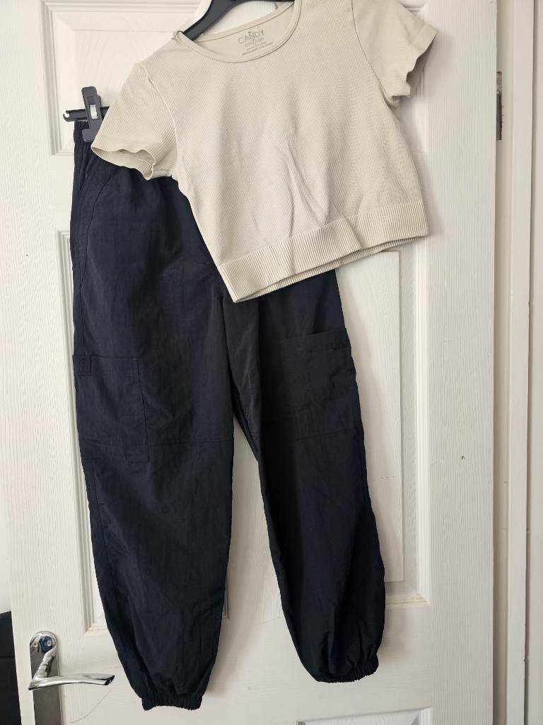 Girls Candy Couture Crop T-Shirt & Cargo Trousers Set 10 Years