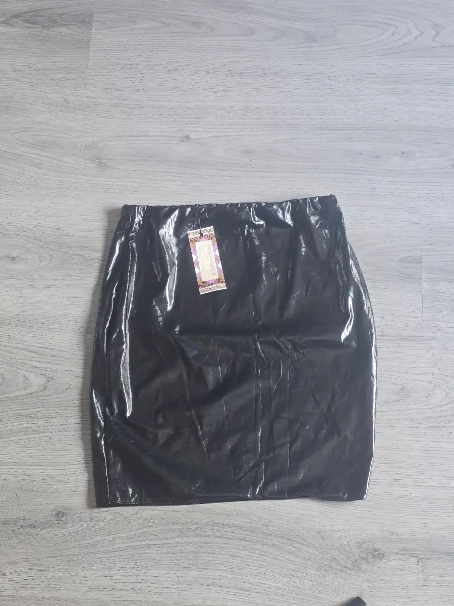 Black High Waisted Vinyl Mini Skirt
