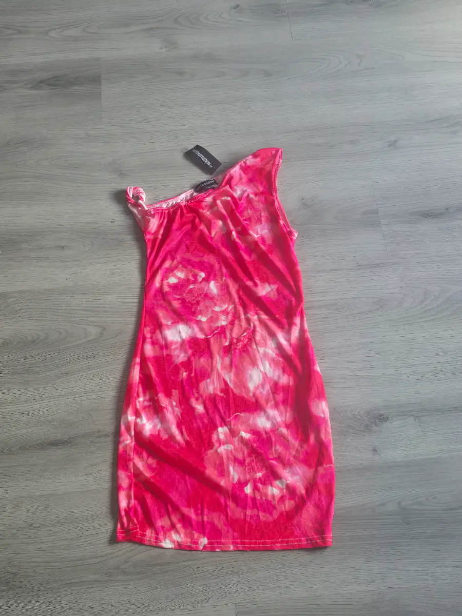 Pink & White Floral 1 Shoulder Mini Dress