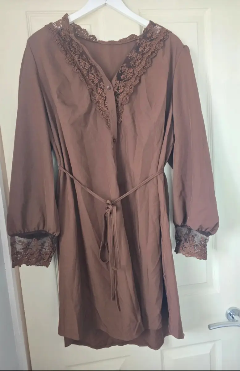 SHEIN Curve Brown Lace Trim Mini Dress