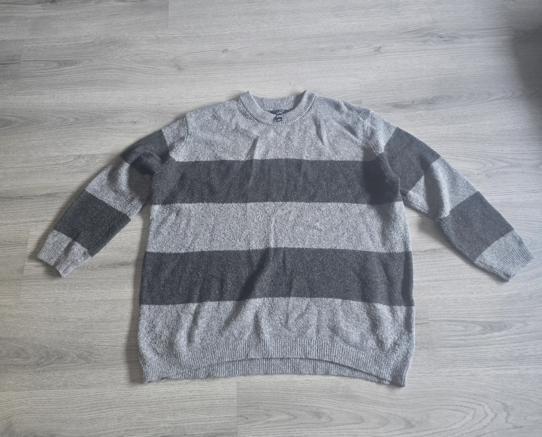 Grey Jumper With Chunky Black Stripes