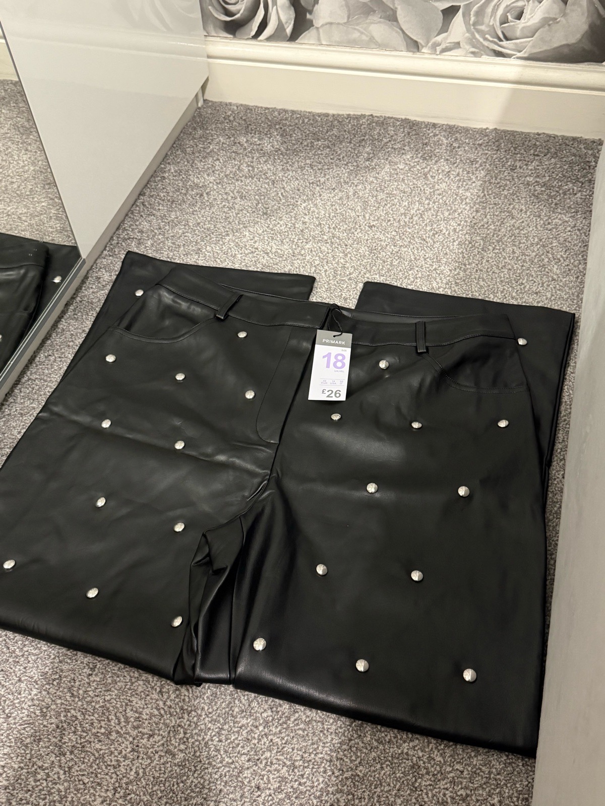 Primark RRP £26 Faux Leather Studded Flare Trousers Size 18