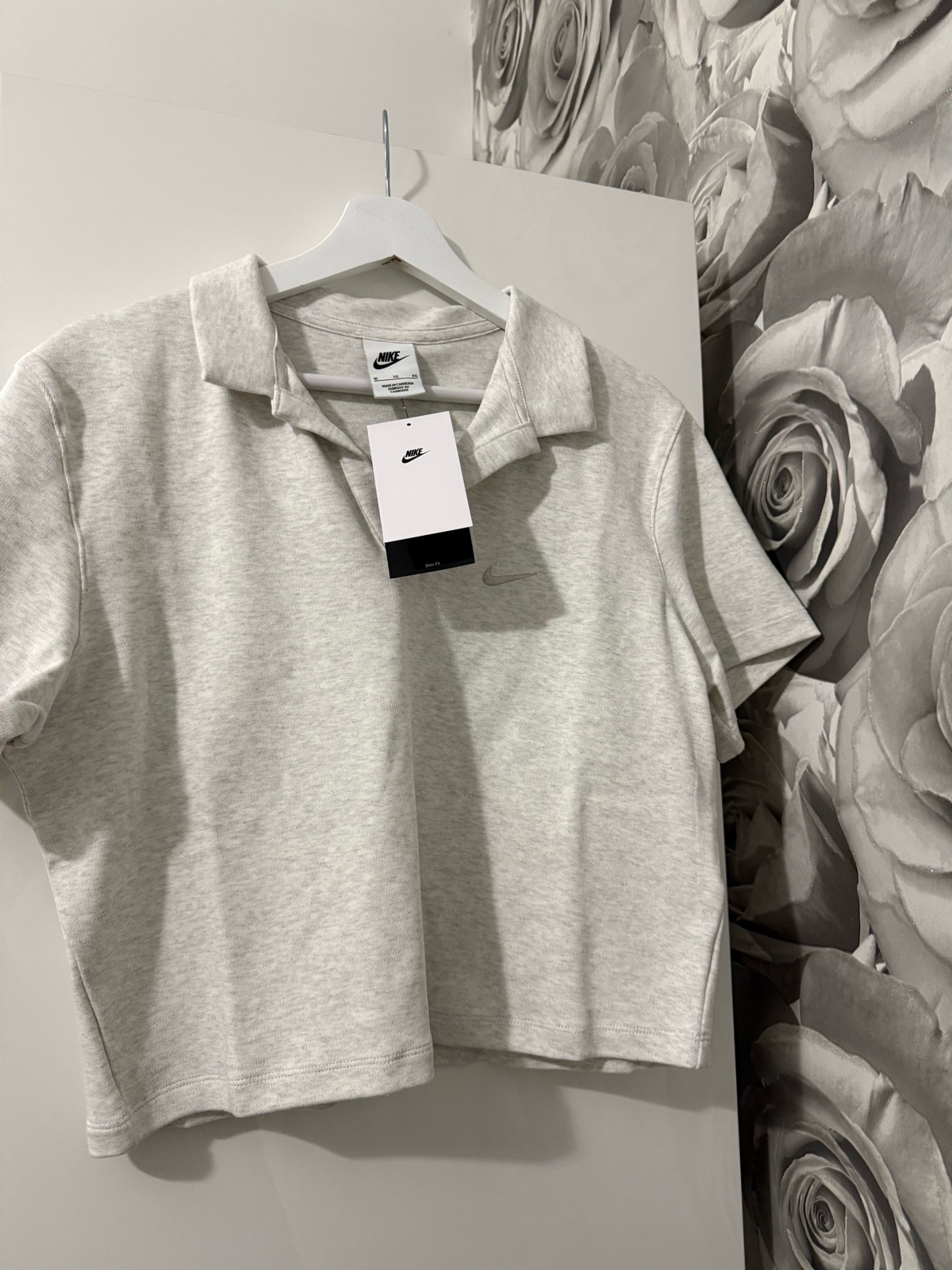 Nike Essential Women’s Cropped Polo Top in Grey Marl Size XL