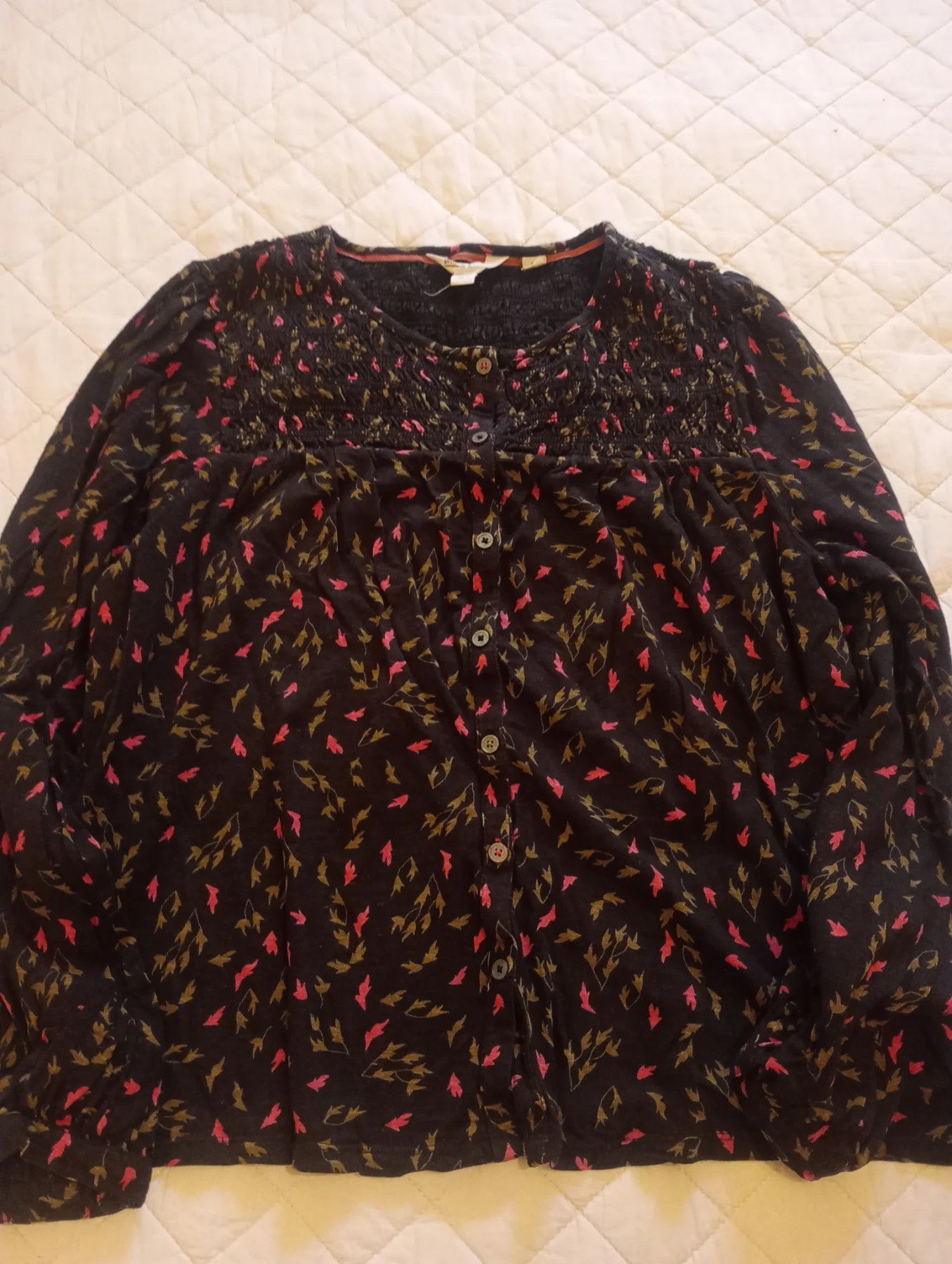 White stuff jersey blouse size 12 black floral print