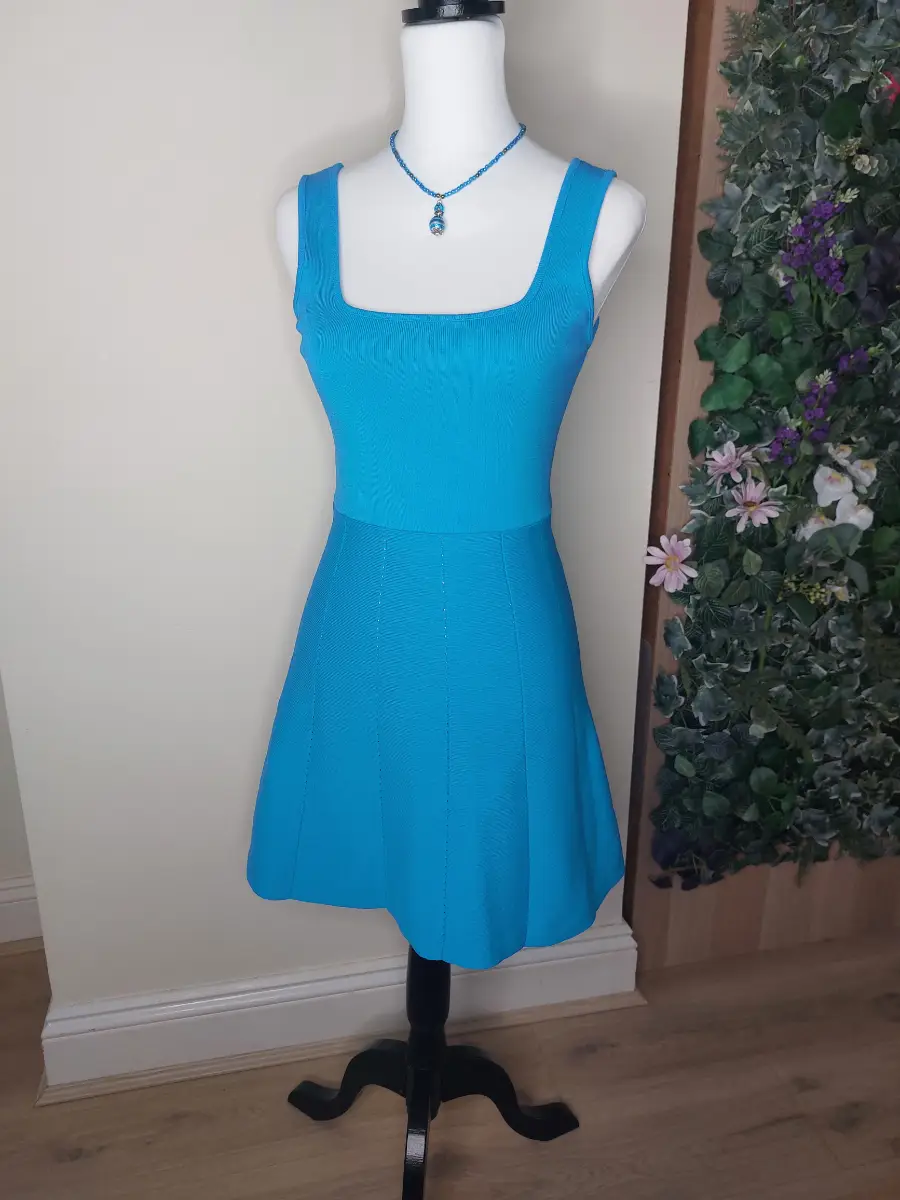 ZARA Bright Turquoise Summer Skater Dress Fit & Flare Size S NWT