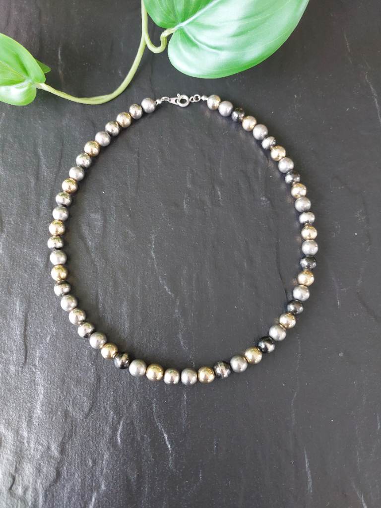 Vintage Distressed Metal Bead Necklace | 42cm Industrial Style