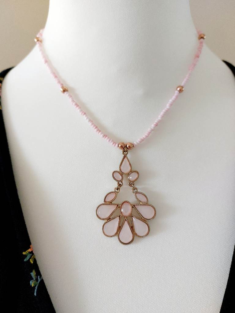 Lovely One Of A Kind Handmade Pink Glass Bead Pendant Necklace