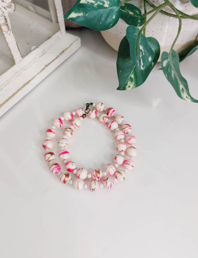 Vintage 80s/90s Marbled Acrylic Bead Necklace - Reclaimed & Restrung - 47cm – 112cm – Boho Retro