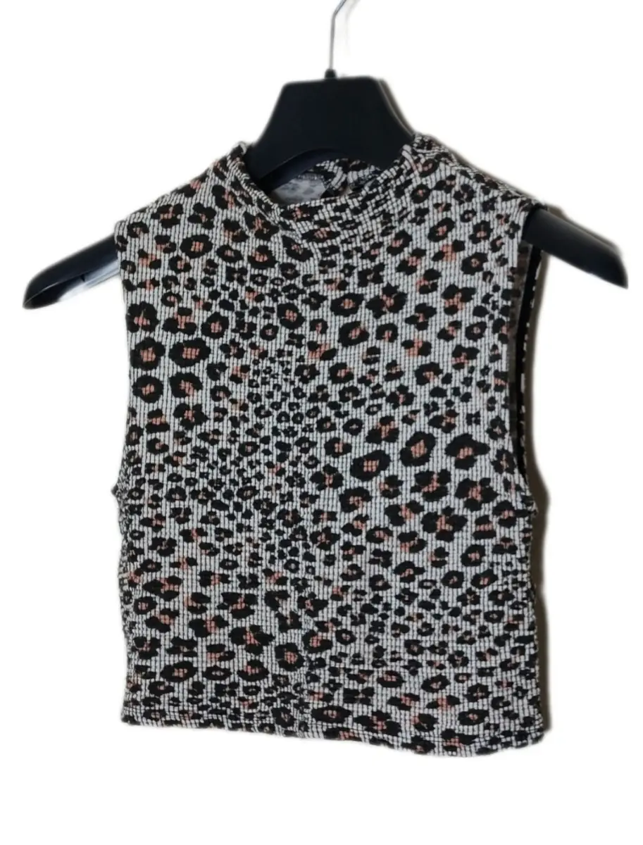 Stradivarius Leopard Print High Neck Crop Top - Size S