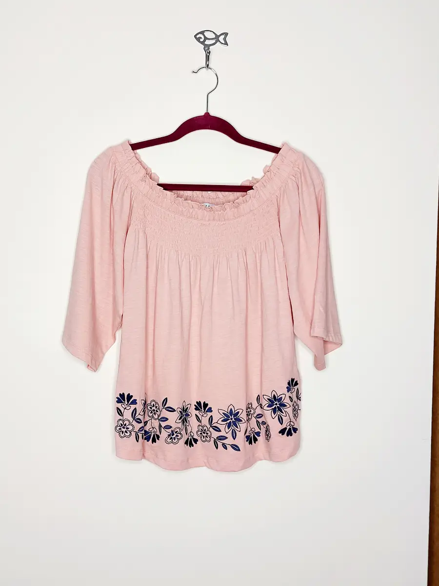 New Pink Papaya Summer Top With Embroidered Flowers - Size 10