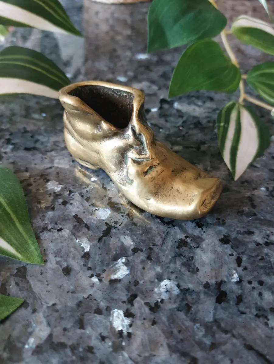Vintage Mid-Century Brass Shoe Ornament Victorian Style Boot Paperweight