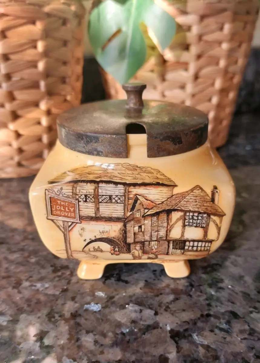 Vintage 1920s 1930s Lancasters Ltd "The Jolly Drover" English Ware Pot with Lid