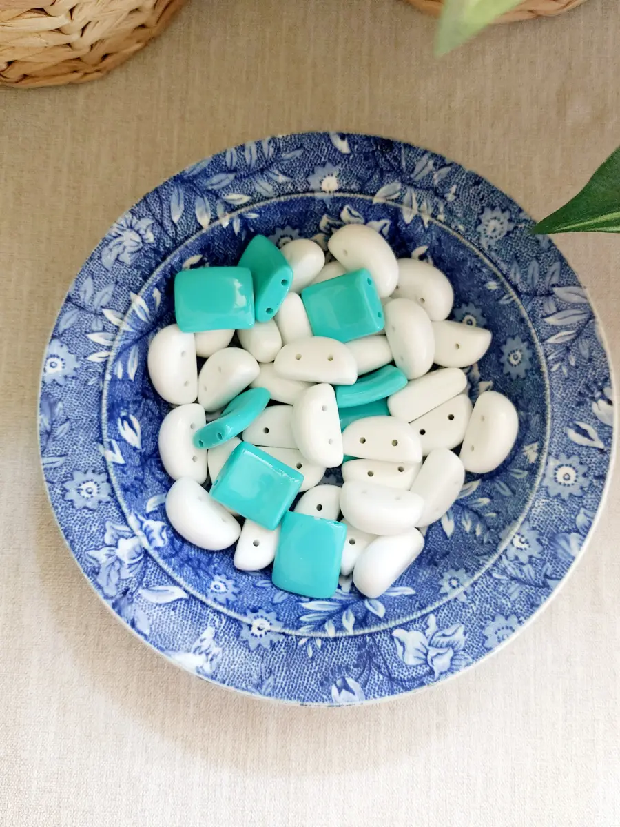 Vintage Reclaimed Multi-Hole Beads – Turquoise & White