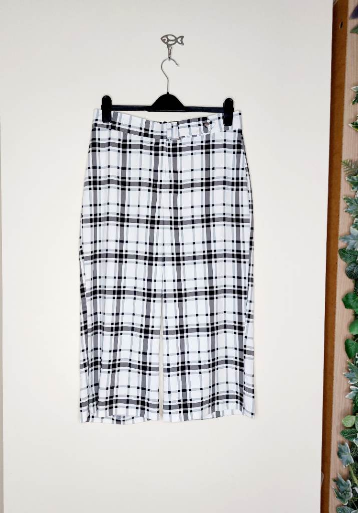 Retro 80s Style Monochrome Plaid Culottes | Size 12
