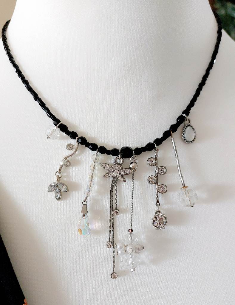 Handmade Necklace With Vintage Charms And Glass Beads Fairycore OOAK