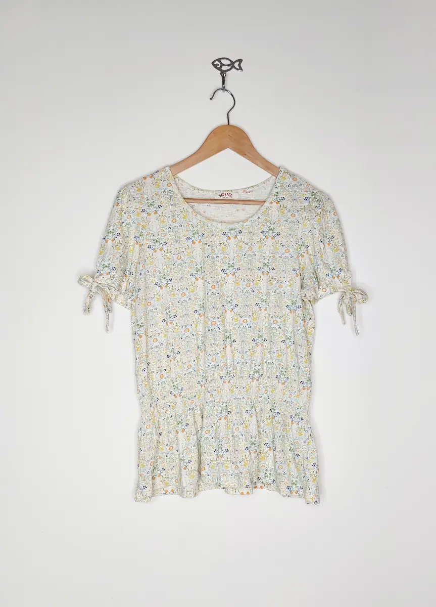 Fat Face Floral Boho Top Flattering Stretchy Waist & Tie Sleeves UK 12