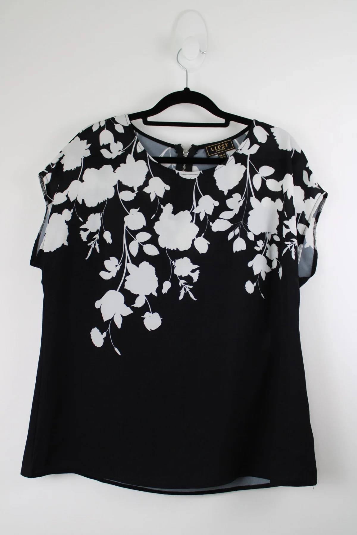 Lipsy Black & White Floral Print Blouse - Size 14