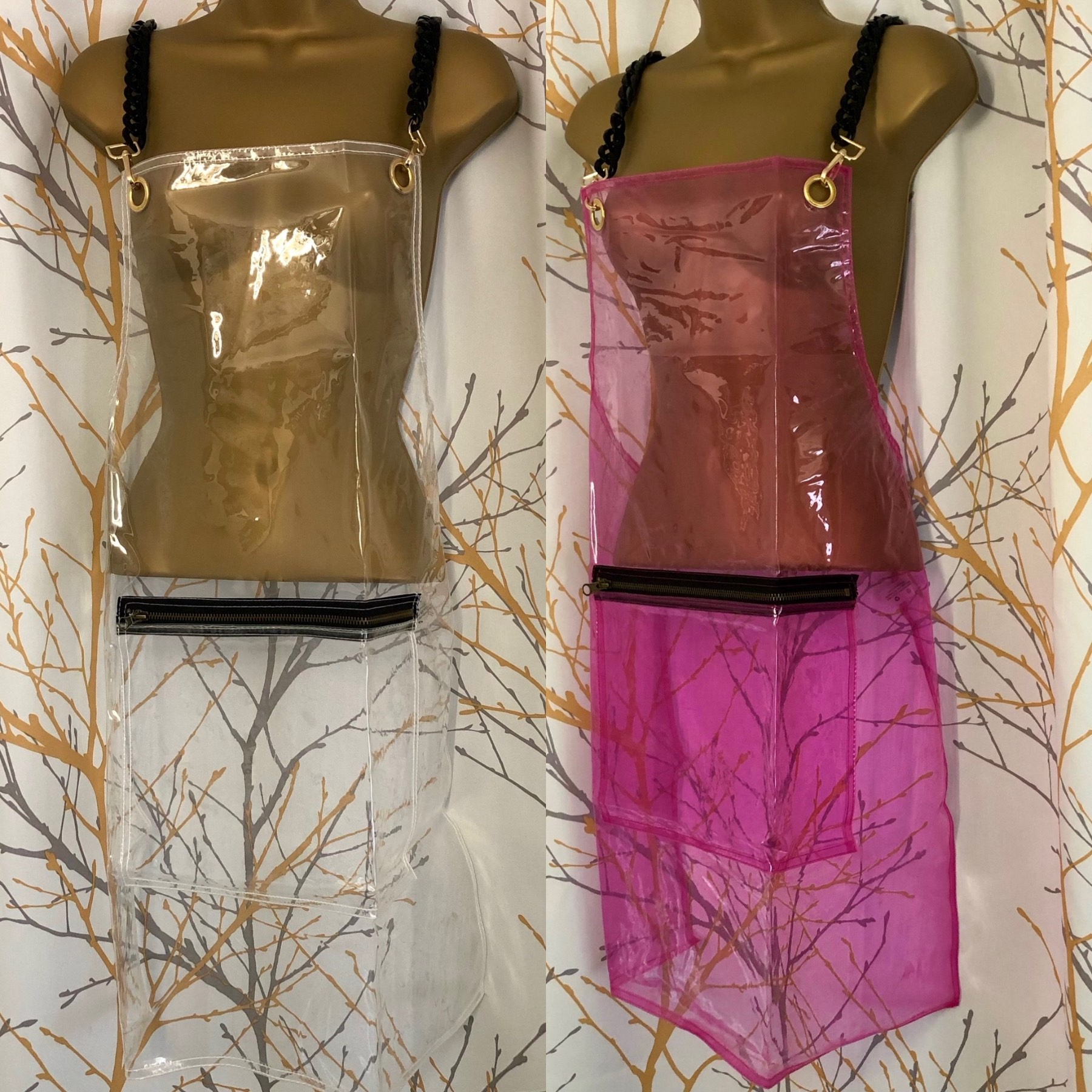Waterproof TPU Hairdressing Aprons with Pocket Transparent Cross Back Pink Clear