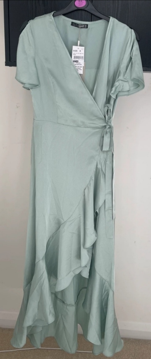 Quiz Sage green satin dress 8