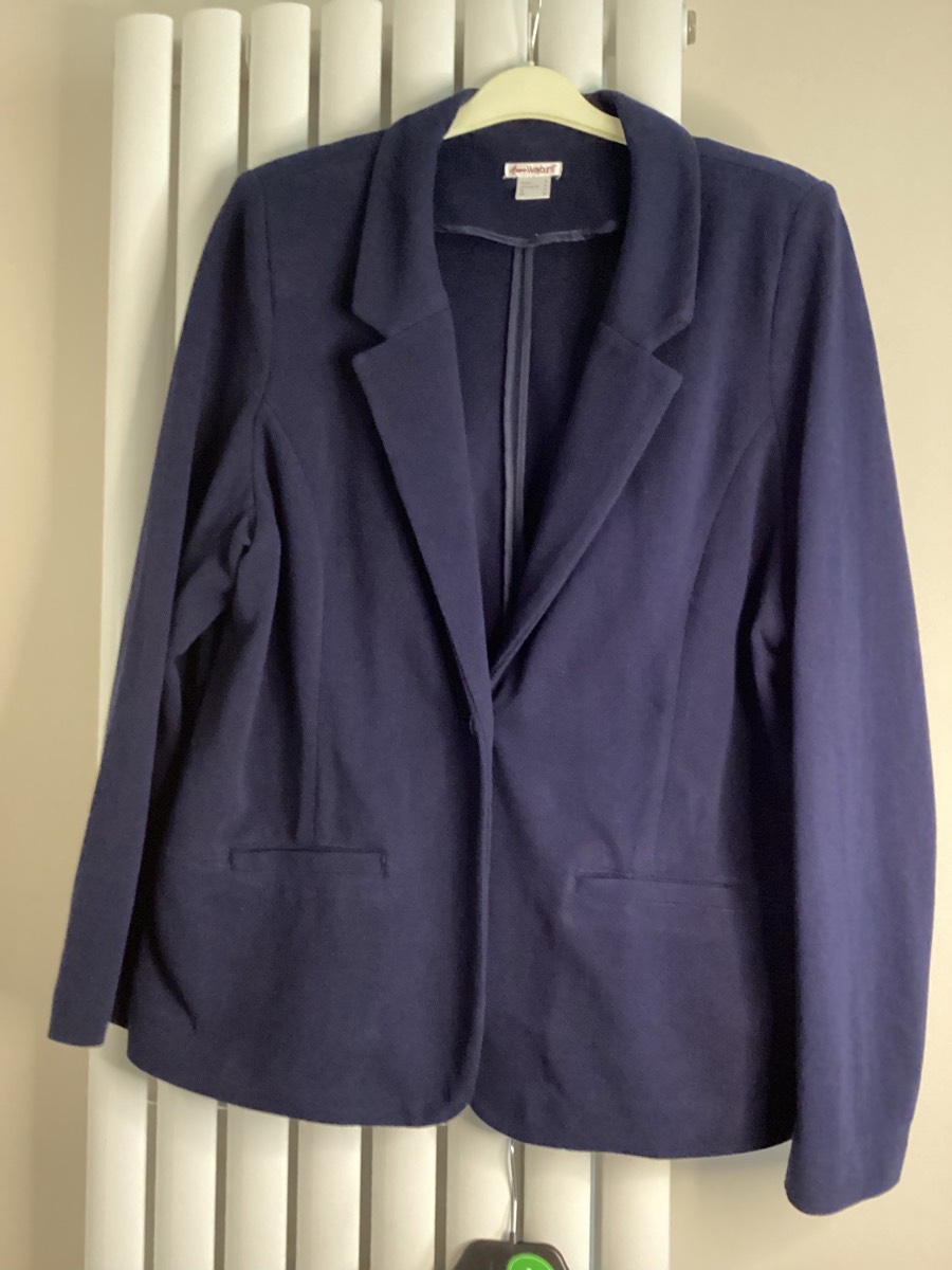 Anne Weyburn Women's UK24 Navy Unlined Single Button Blazer Jacket Good Cond.