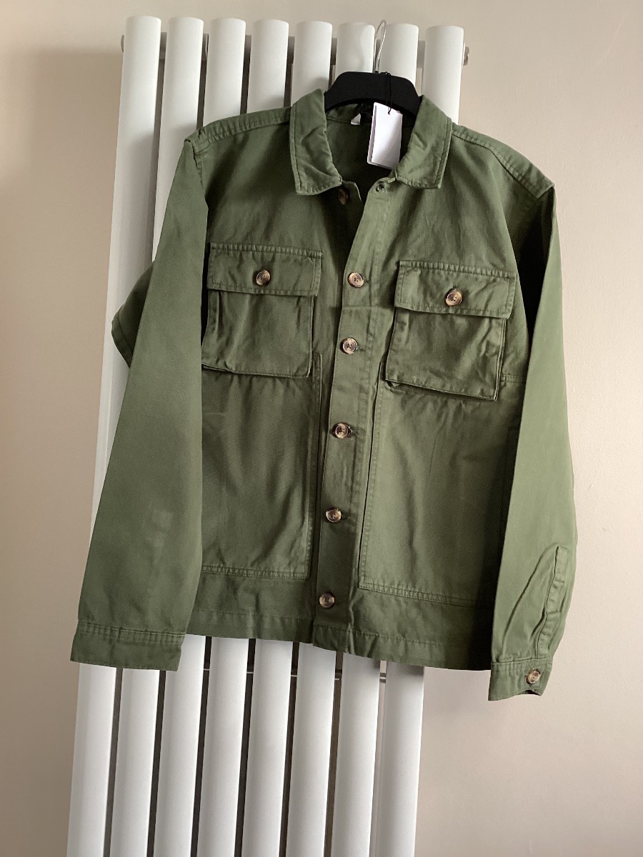 M & Co Men’s Khaki Green 100% Cotton Size L Button Up Jacket New with Tags