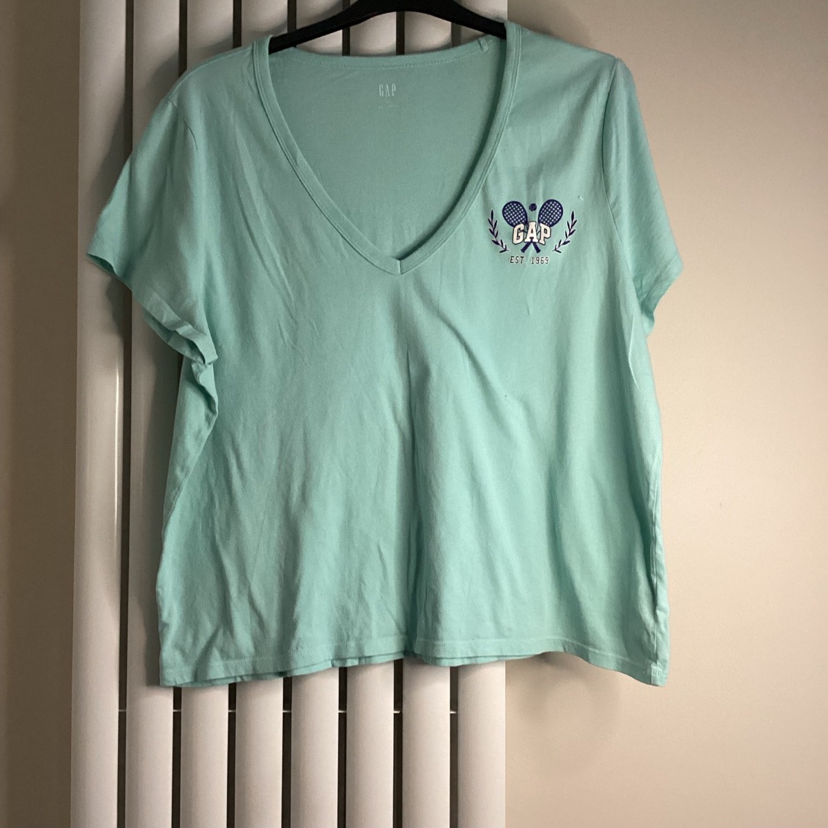Gap Women's Size XXL Green Tennis Logo V-Neck Short Sleeve T-Shirt VGC