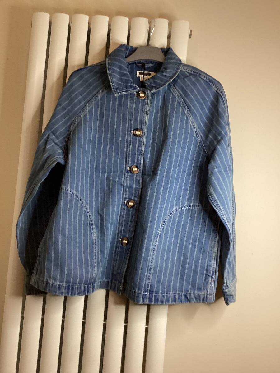 White Stuff Women's Blue Striped Denim Jacket Size 14 100% Cotton BNWT