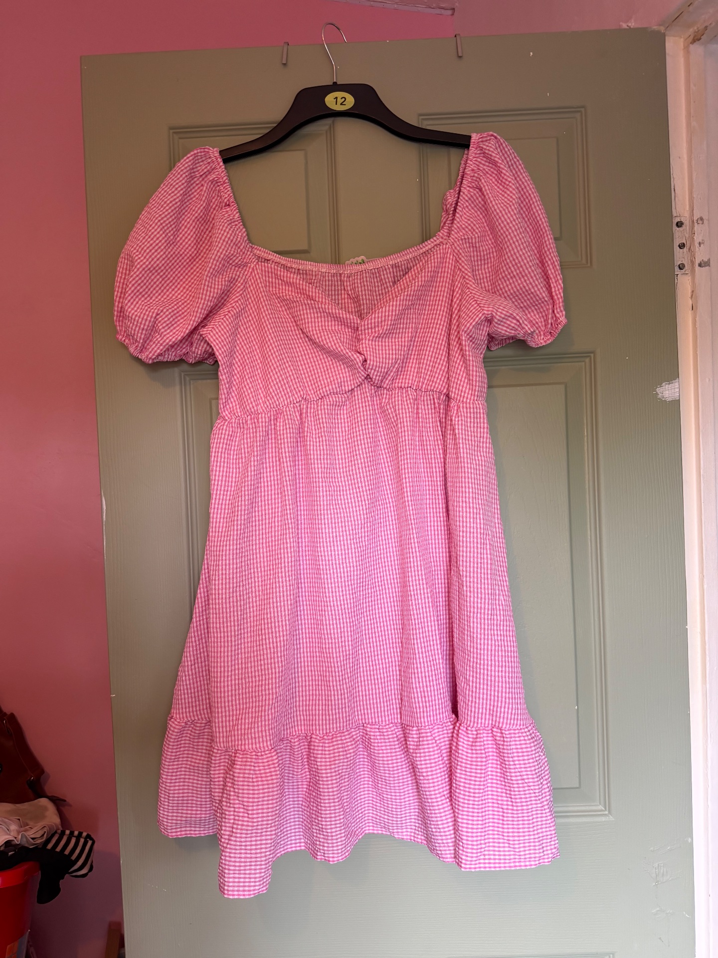 Pink and white summer milkmaid off-shoulder dress