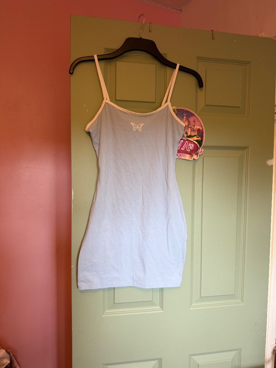 H&M baby blue slim fit butterfly mini dress