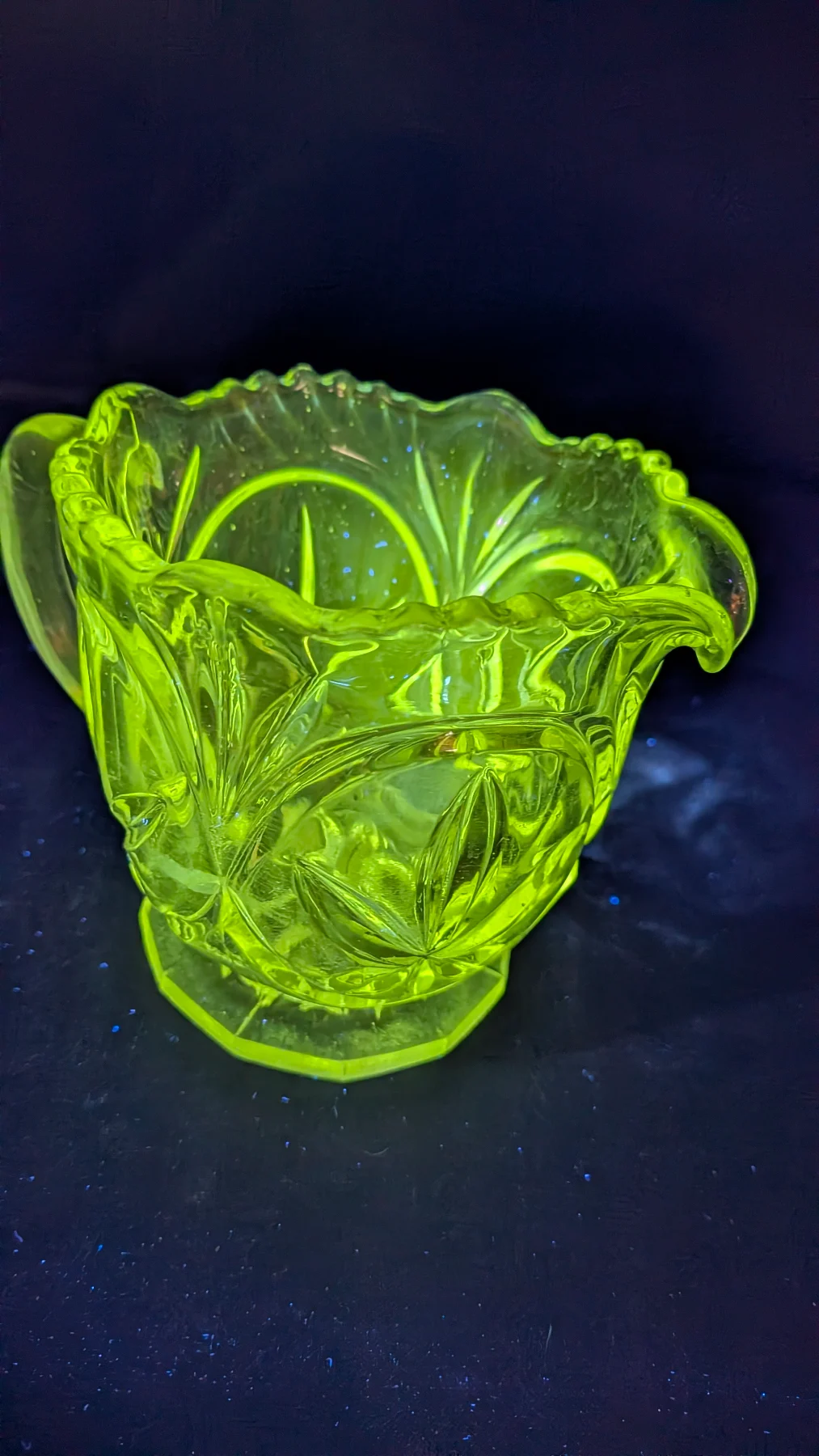 Vintage art deco manganese green glow clear glass creamer jug