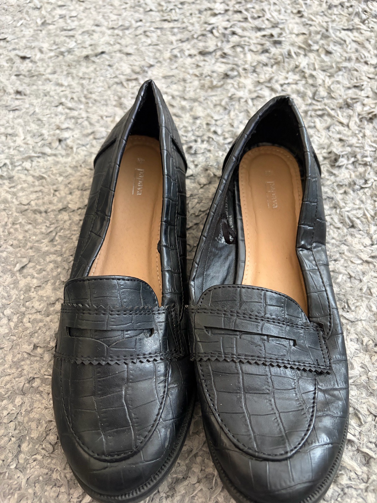 Papaya Black Croc-Effect Penny Loafers – Size 3 / EU 36