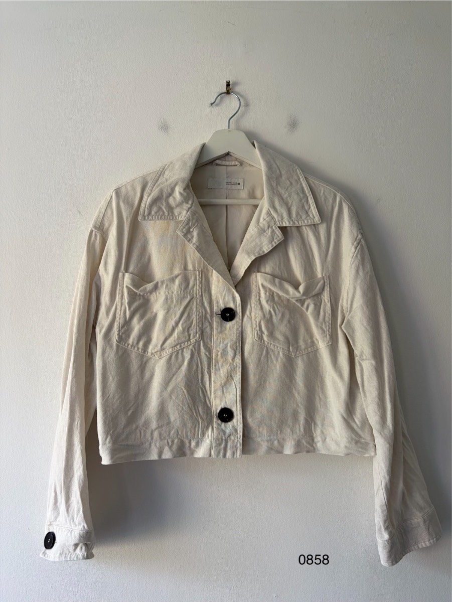 Zara Linen Blend Cropped Utility Jacket Cream/Off White Size L
