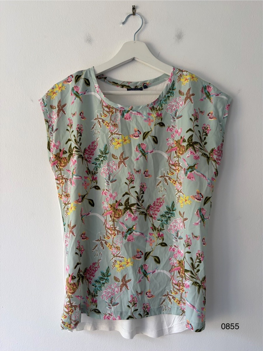 Intuition Floral Bird Print Cap Sleeve Top | Mint Green | Size 8-10